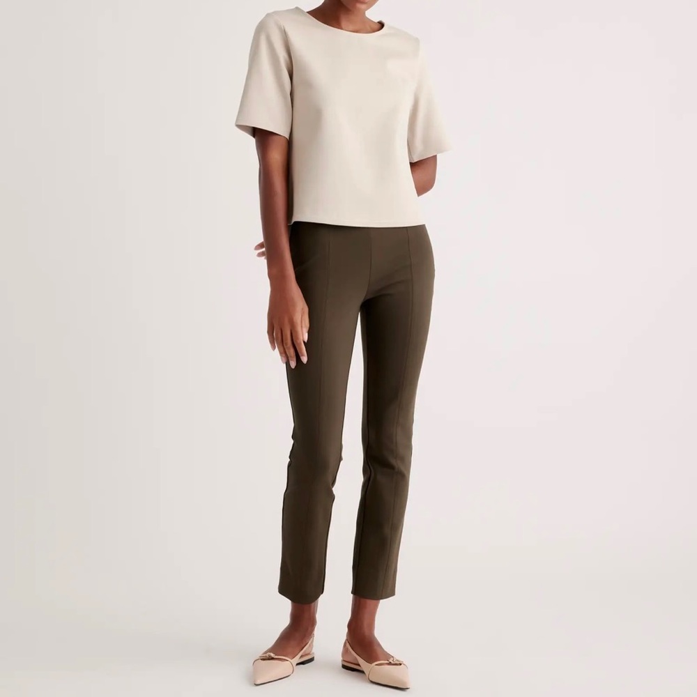 NWT Quince Ultra-Stretch Ponte Pintuck Ankle Pant Olive Large